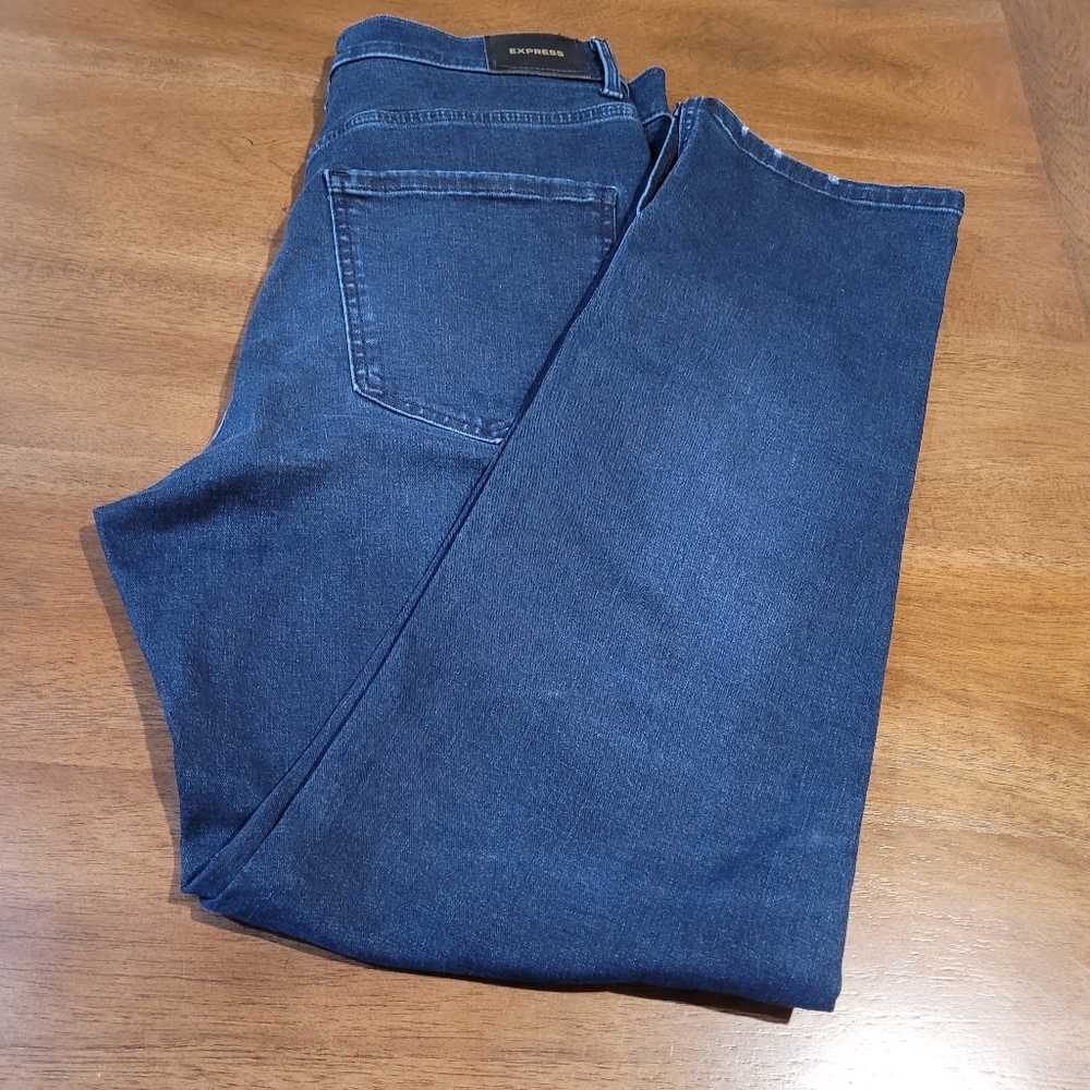Express size 8R slim super high rise denim women's jeans  exposed button fly